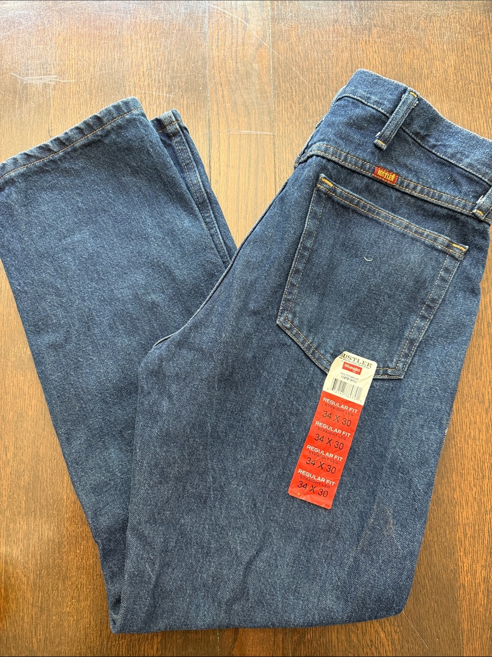 NWT Wrangler Blue Denim  Rustler Jeans with Back Pocket Label 34x30